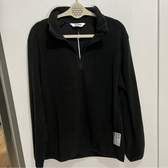 Rains Black Fleece Half Zip Pullover Sweatshirt Small - Picture 2 of 11